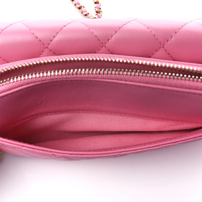 Chanel Lambskin Quilted Flap Phone Holder With Chain Pink 8 of 15