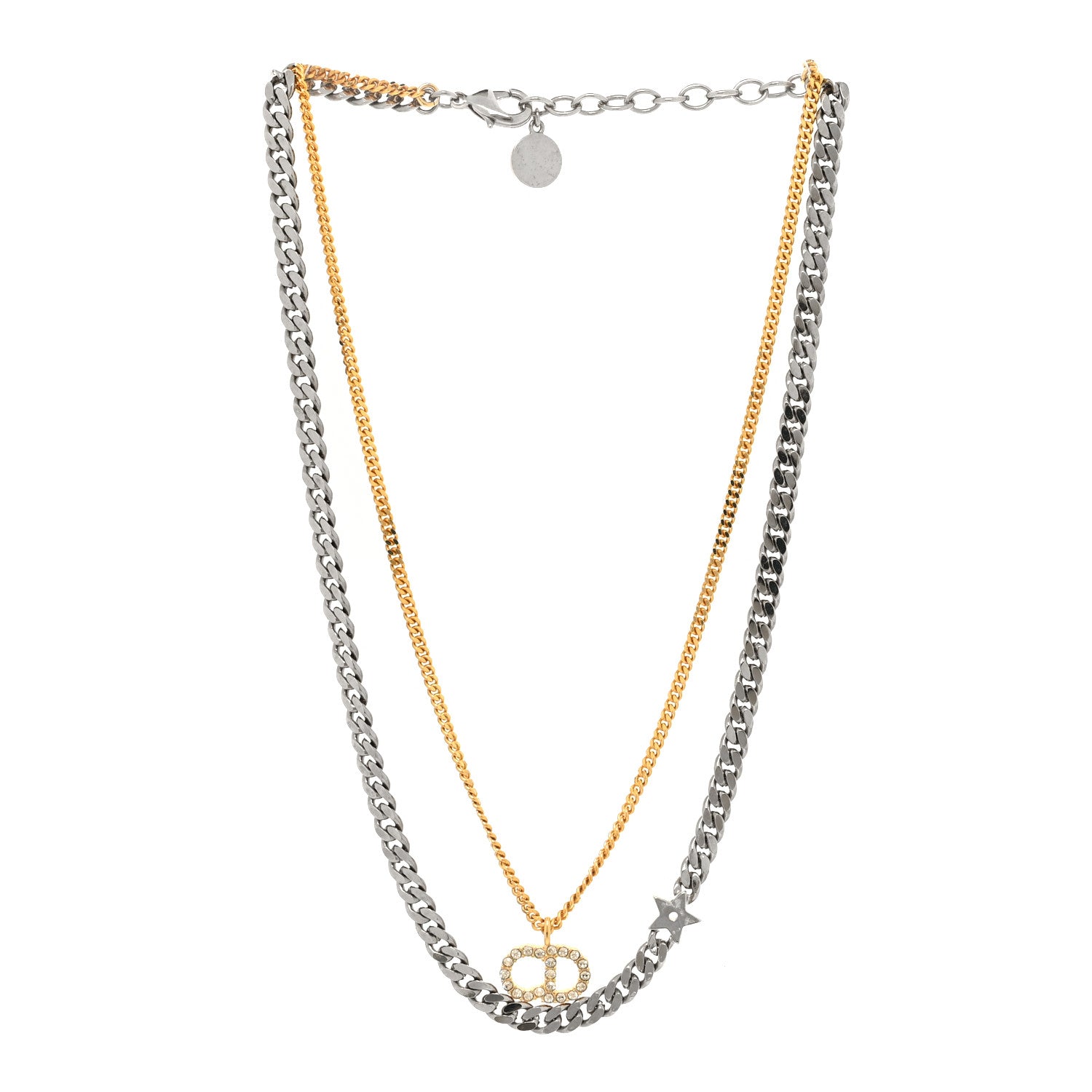 Christian Dior Metal Crystal CD Star Chain Necklace Gold Silver 3 of 4