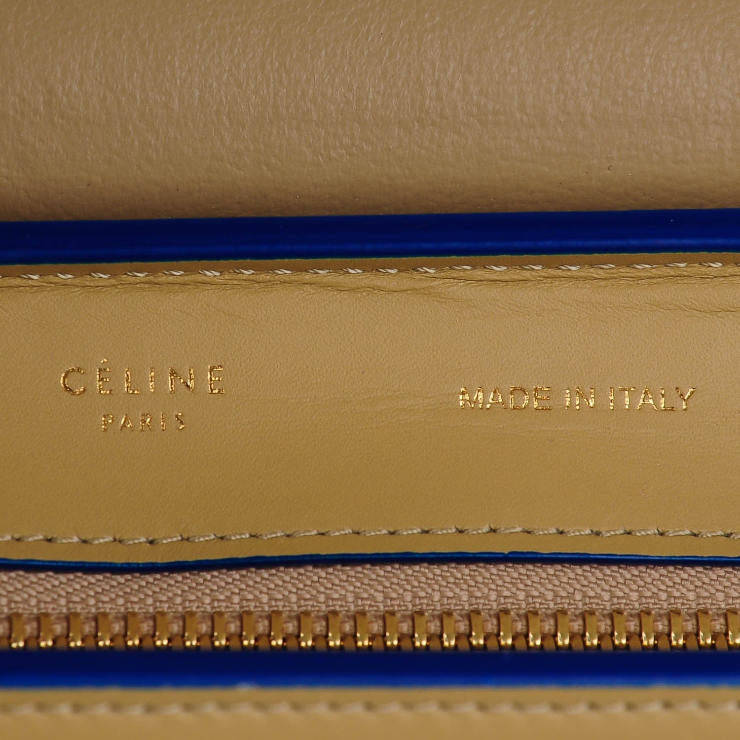 Celine Smooth Calfskin Medium Bi-Color Trapeze Khaki Blue Trim 6 of 9
