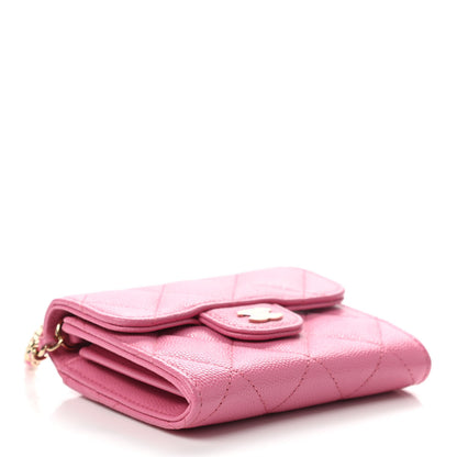 Chanel Caviar Quilted Flap Card Holder On Chain Pink 4 of 9