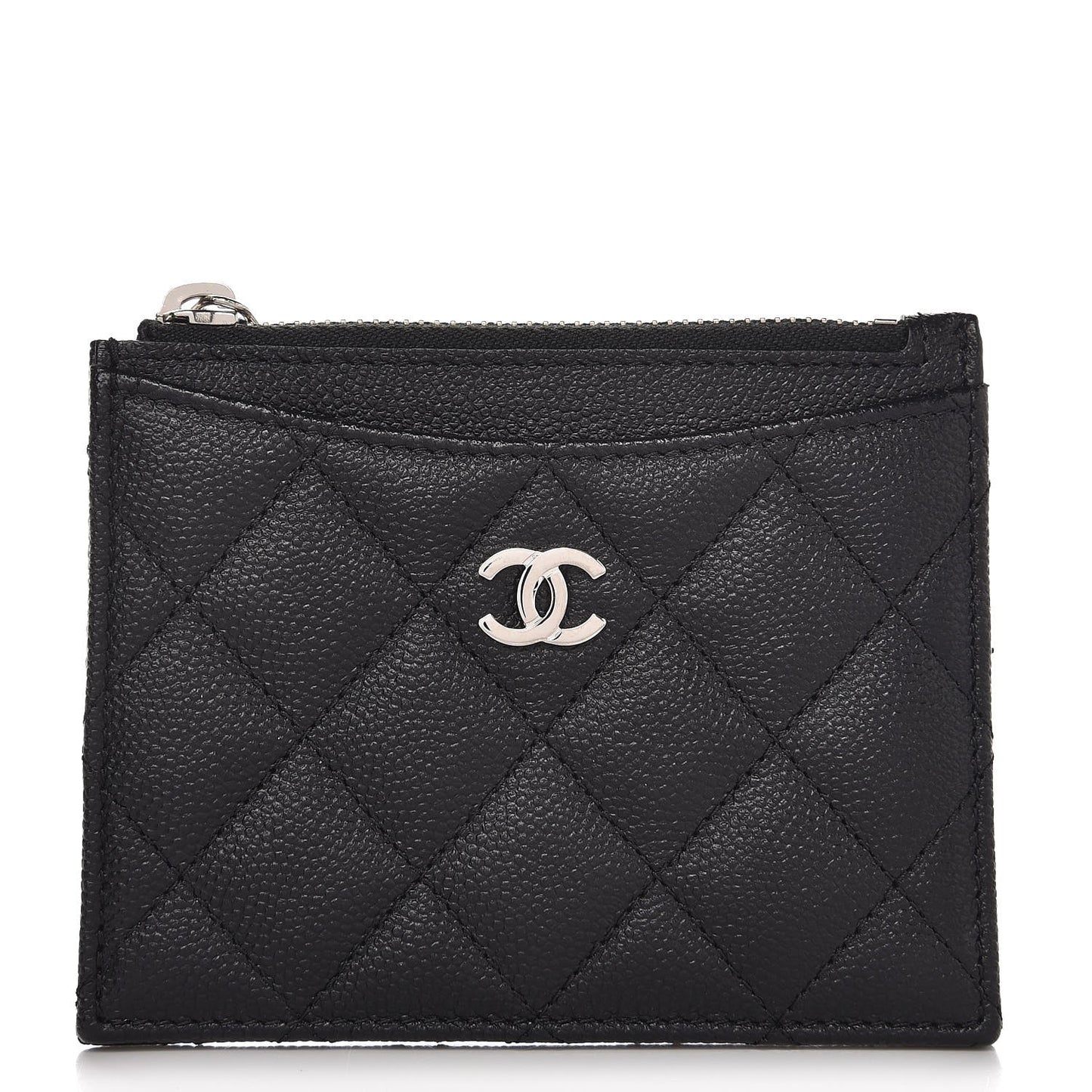 Caviar Quilted CC Zip Card Holder Black