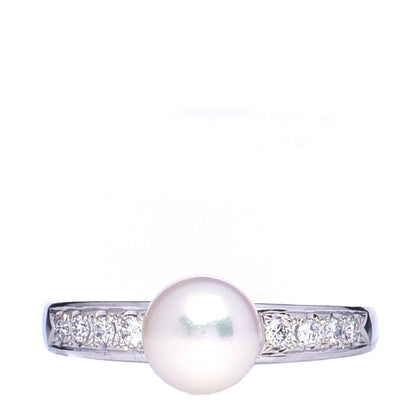 Mikimoto Platinum Diamond Akoya Pearl 7mm Ring 50 5.25 1 of 5