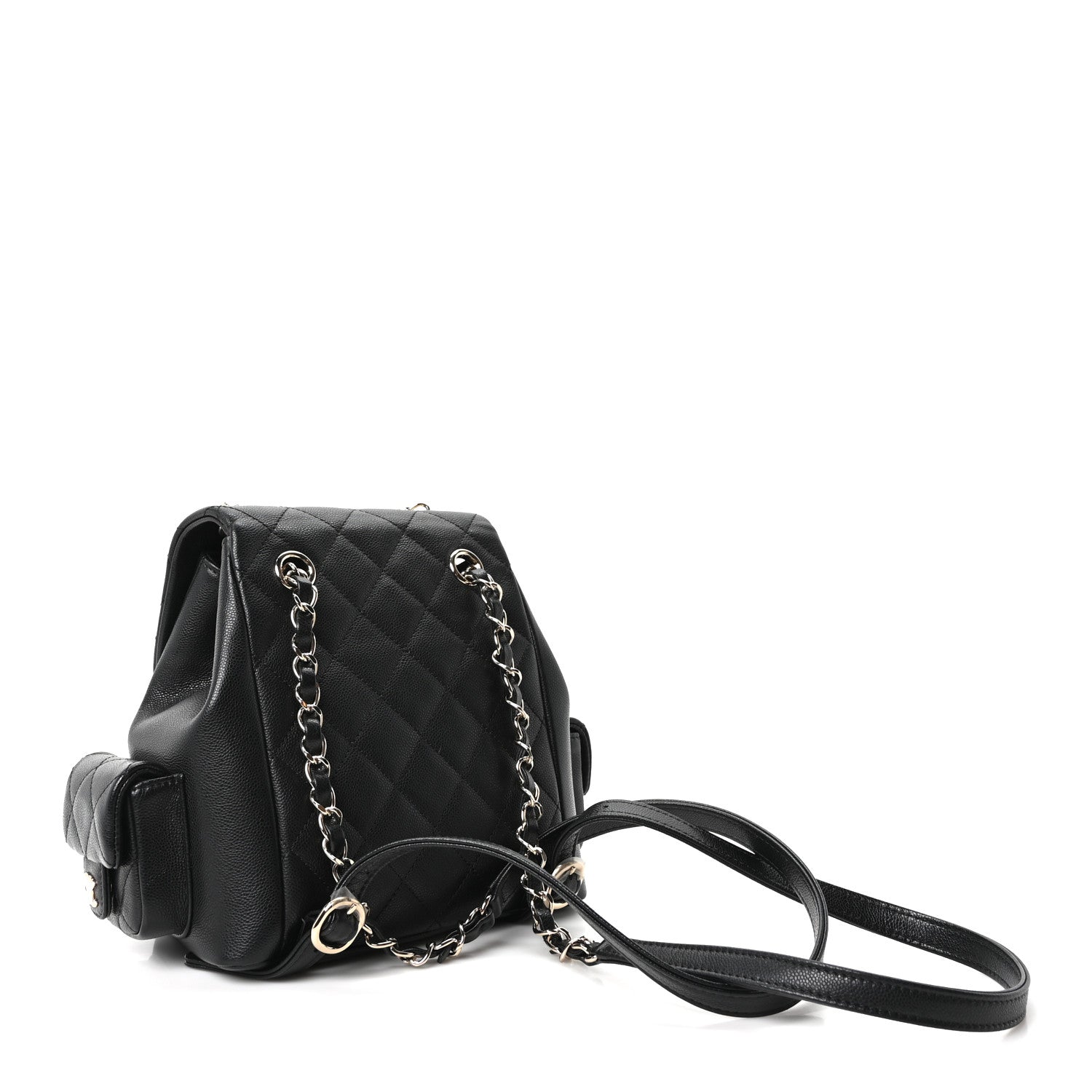 Chanel Shiny Caviar Quilted Small Pockets Drawstring Backpack Black 3 of 10