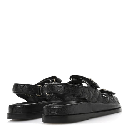 Chanel Grained Calfskin Velcro Dad Sandals 38 Black 5 of 9