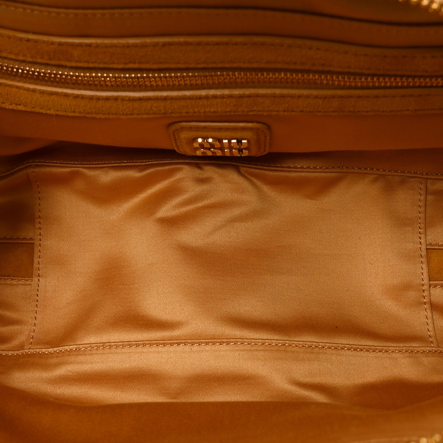 Miu Miu Suede Matelasse Large Arcadie Top Handle Bag Whisky 9 of 17