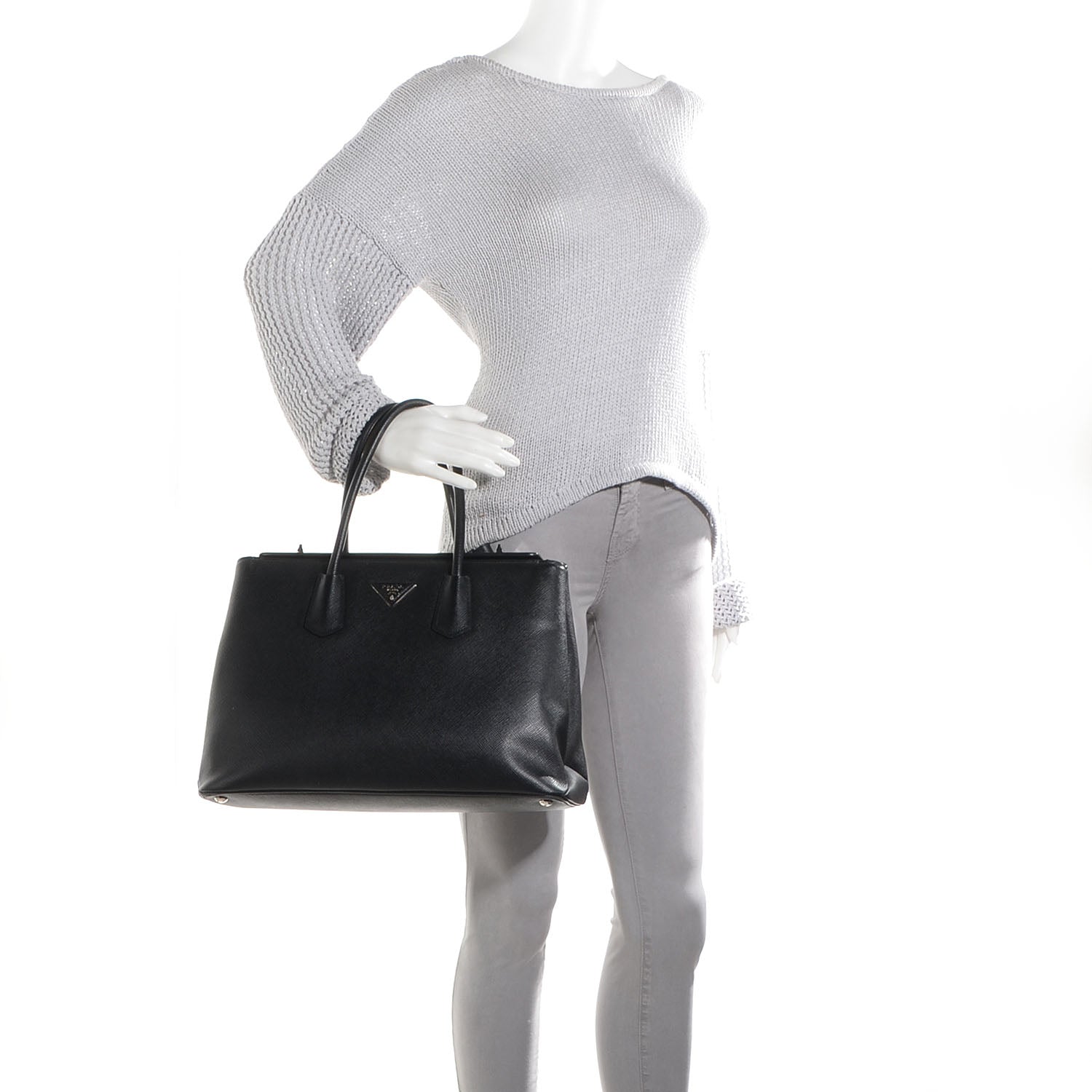 Prada Saffiano Cuir Twin Tote Nero Black 2 of 10