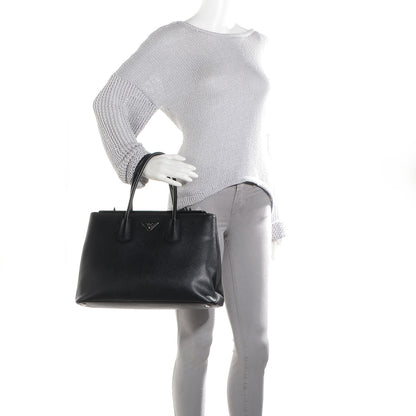 Prada Saffiano Cuir Twin Tote Nero Black 2 of 10