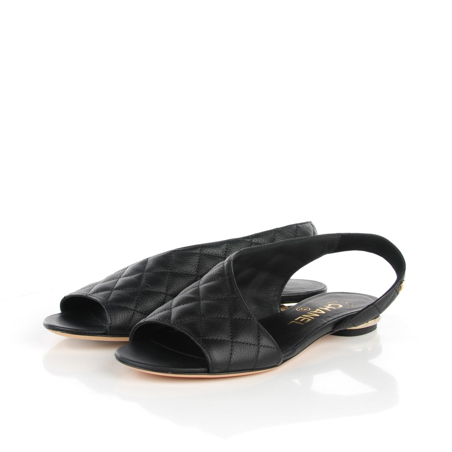 Calfskin Quilted Slingback Sandals 35 Black