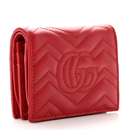 Gucci Calfskin Matelasse GG Marmont Card Case Wallet Hibiscus Red 3 of 7