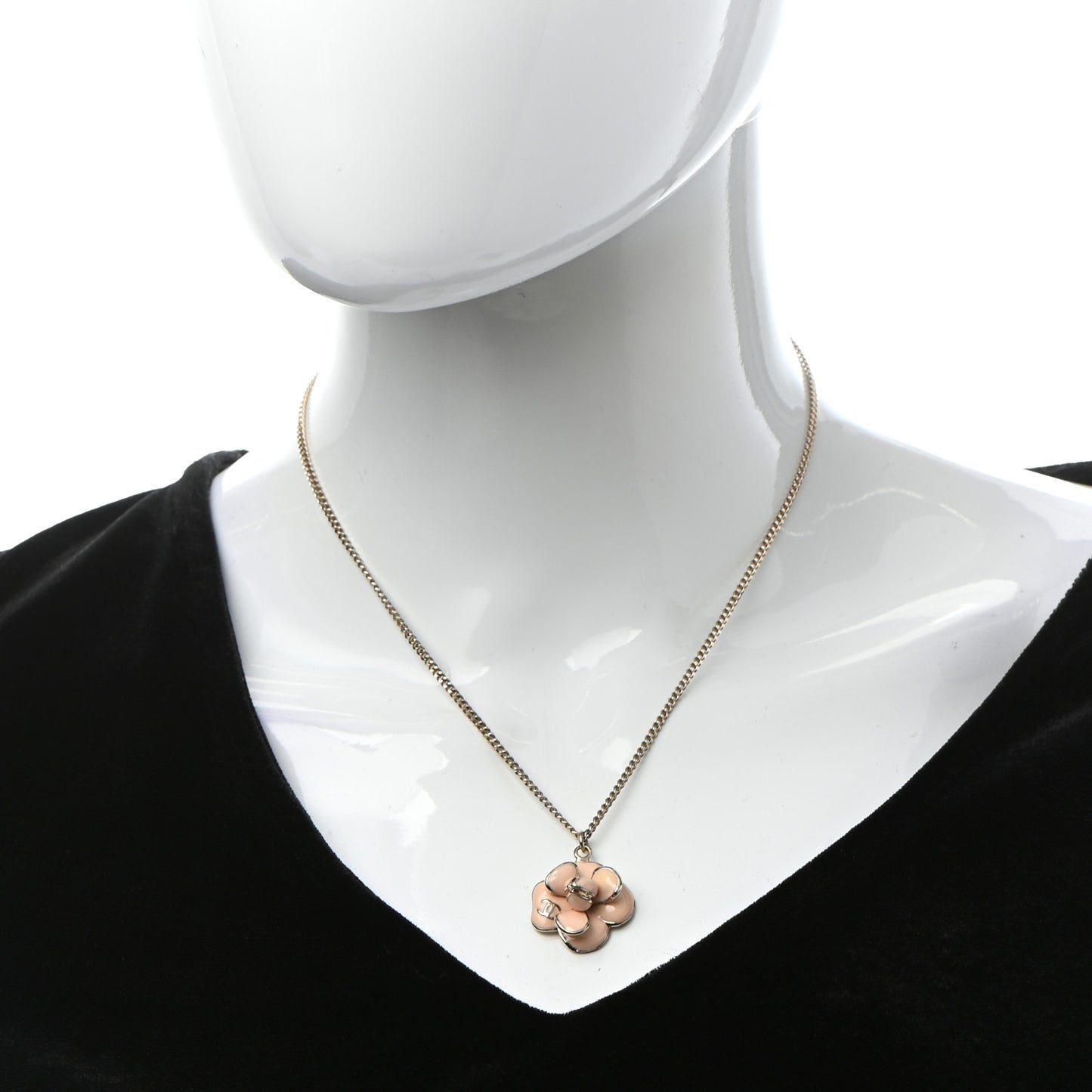 Enamel CC Camellia Pendant Necklace Gold Pink