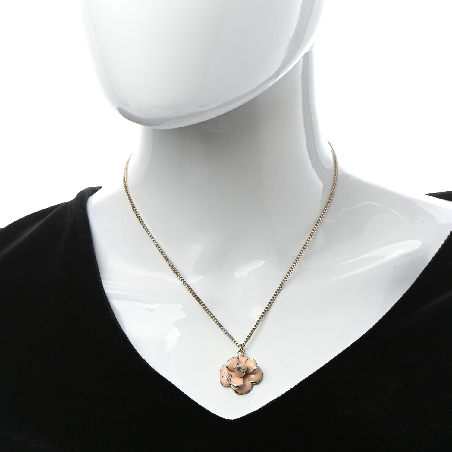 Chanel Enamel CC Camellia Pendant Necklace Gold Pink 2 of 5