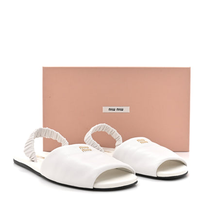 Miu Miu Vitello Nappa Ruched Flat Sandals 39 White 10 of 10