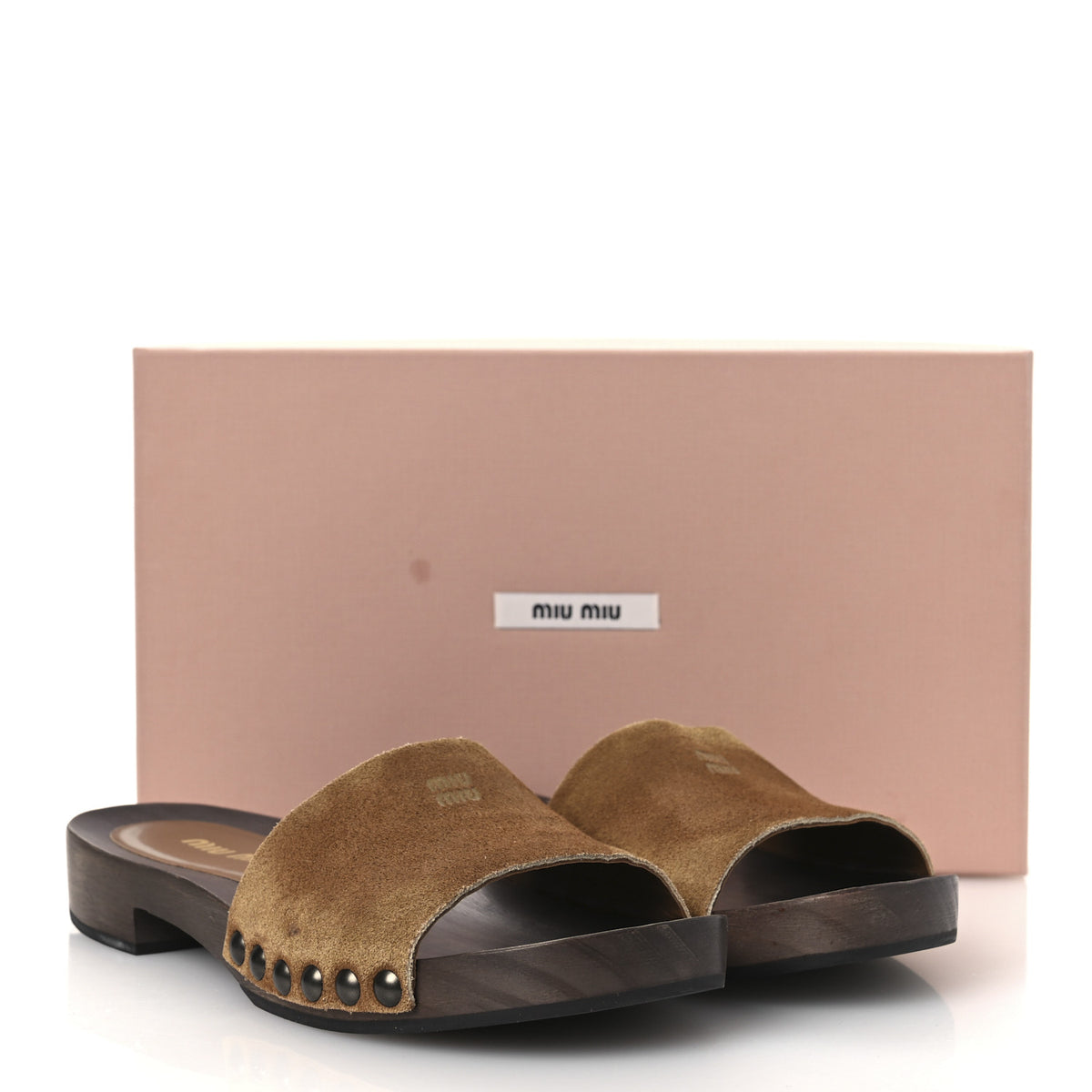 Miu Miu Suede Logo Slide Clogs 37 Cannella 11 of 11