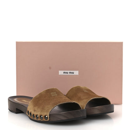 Miu Miu Suede Logo Slide Clogs 37 Cannella 11 of 11