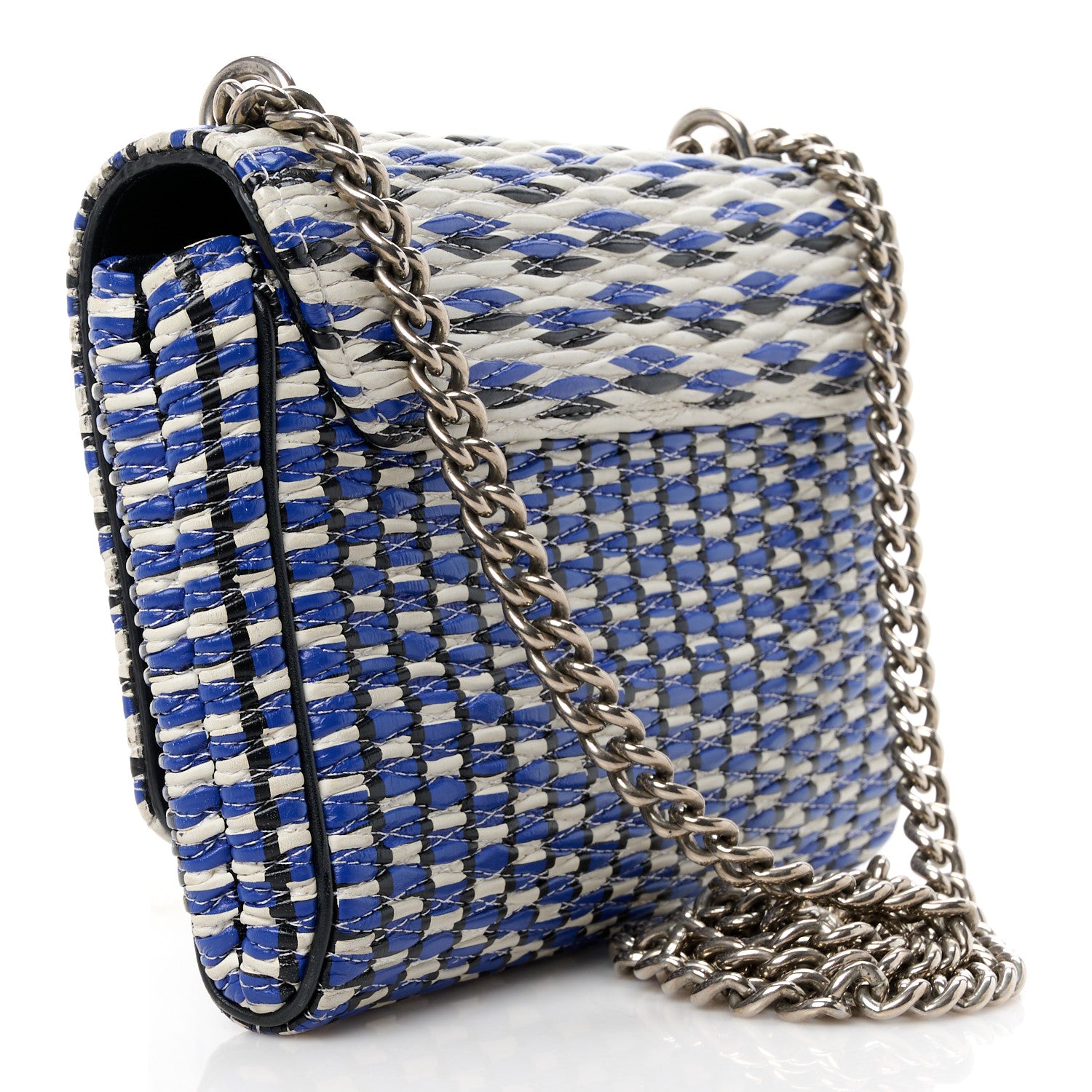 Louis Vuitton Calfskin Epi Smock Louise MM Chain Clutch Blue White Black 3 of 11