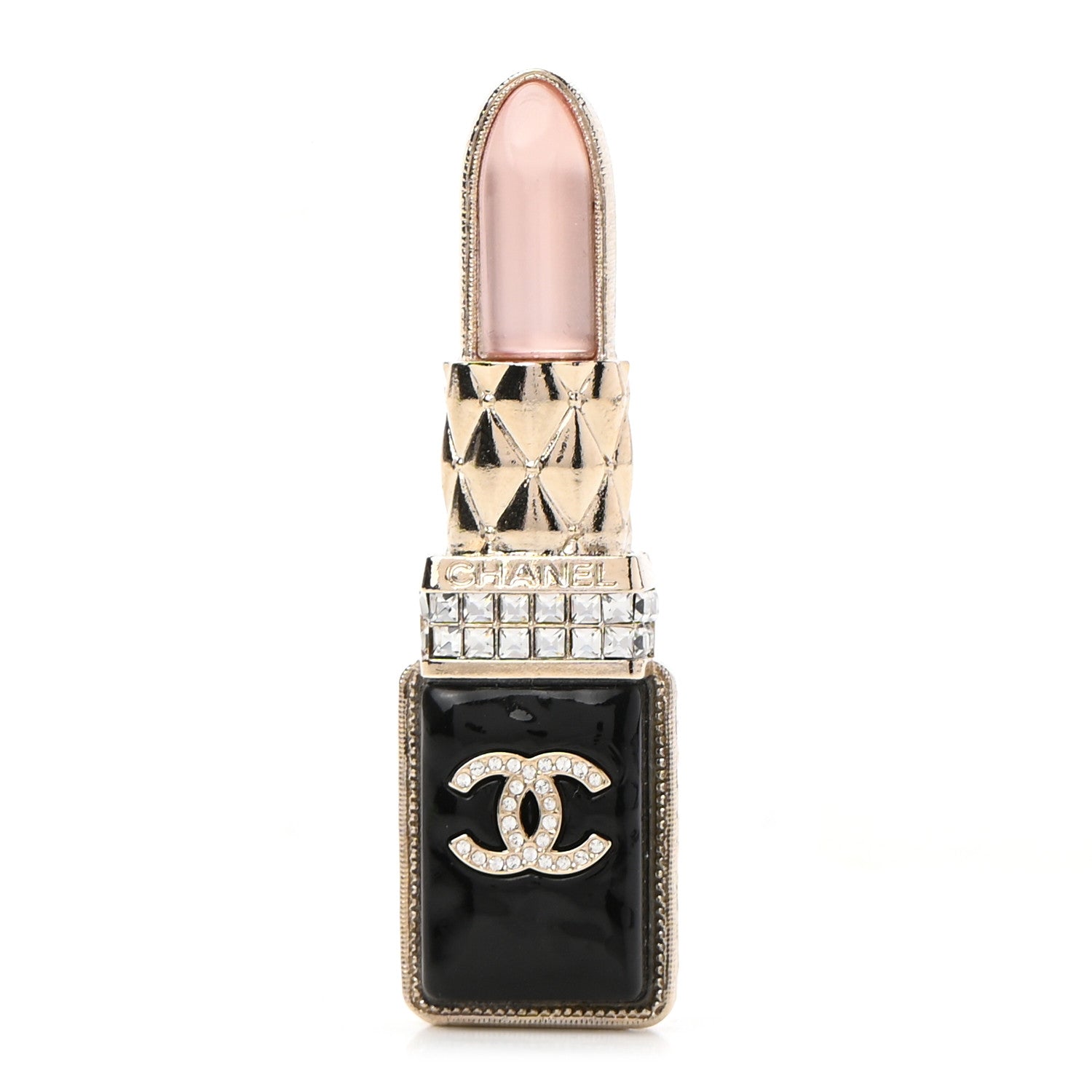 Chanel Metal Strass Pearl Lipstick Brooch Pink Gold 1 of 5