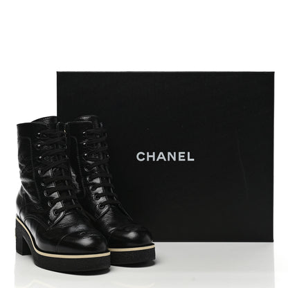 Chanel Shiny Crumpled Lambskin Lace Up Combat Boots 36 Black 9 of 9