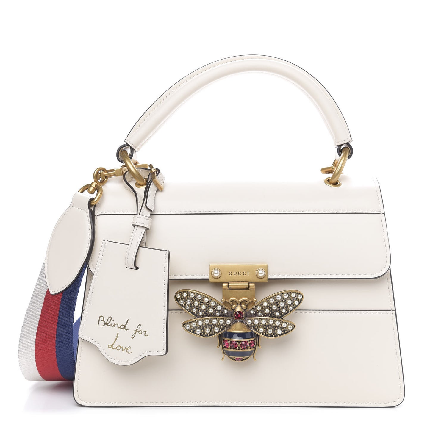 Calfskin Sylvie Web Small Queen Margaret Top Handle Bag White