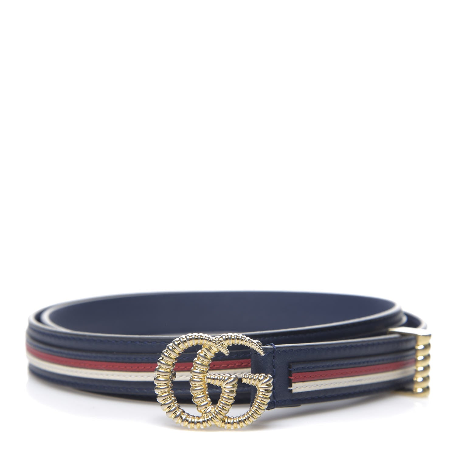 Gucci Calfskin Sylvie Stripe Torchon Double G 20mm Belt 90 36 Maritime Hibiscus Red Mystic White 1 of 5