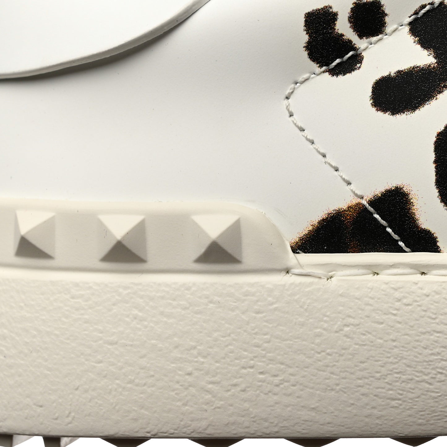 Calfskin Leopard Print Rockstud Untitled Open Sneakers 39 White