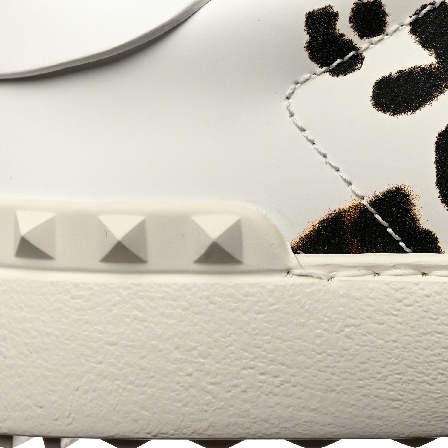Valentino Garavani Calfskin Leopard Print Rockstud Untitled Open Sneakers 39 White 10 of 11