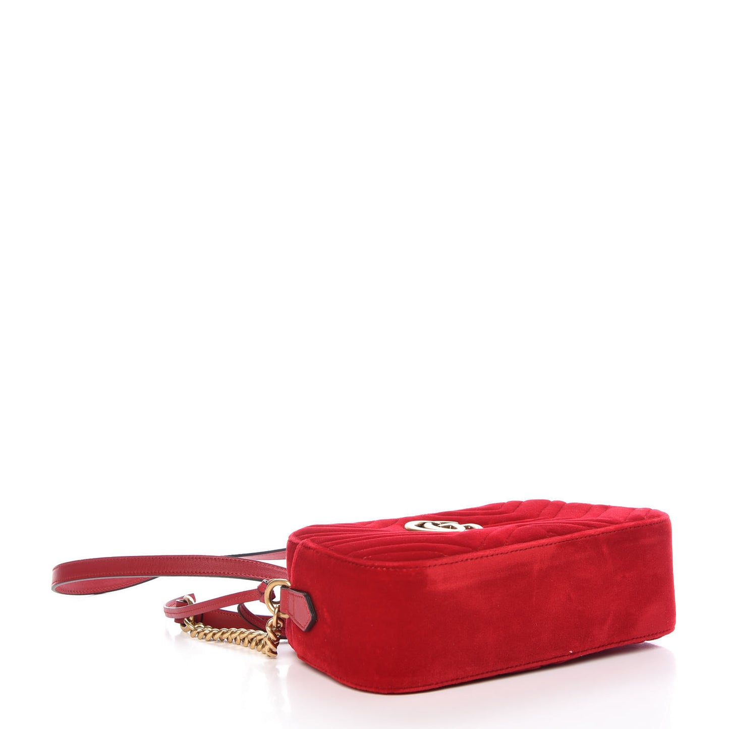 Velvet Matelasse Small GG Marmont Chain Shoulder Bag Hibiscus Red