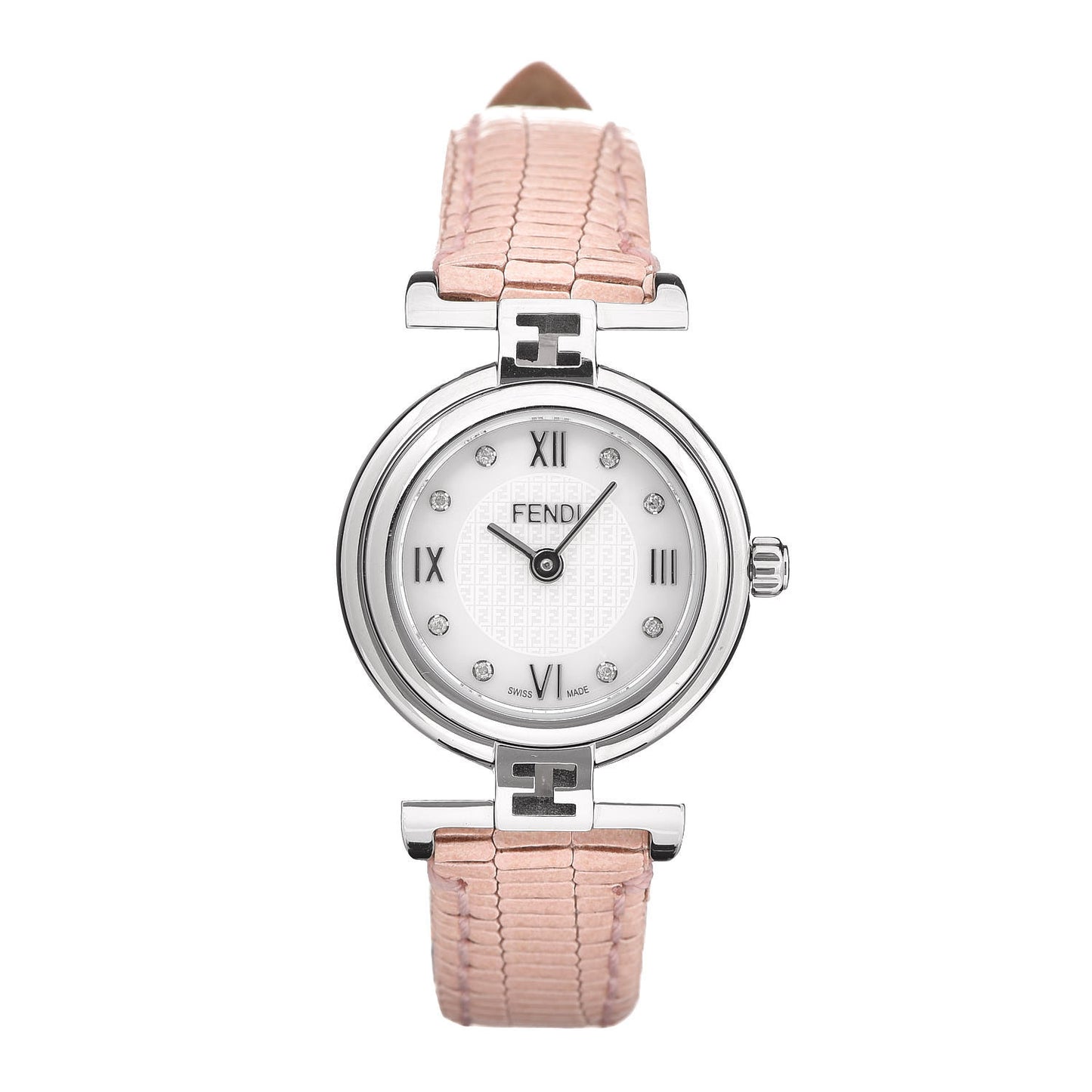 Stainless Steel Calfskin Diamond Pink Mother of Pearl 23mm Moda Quartz Watch