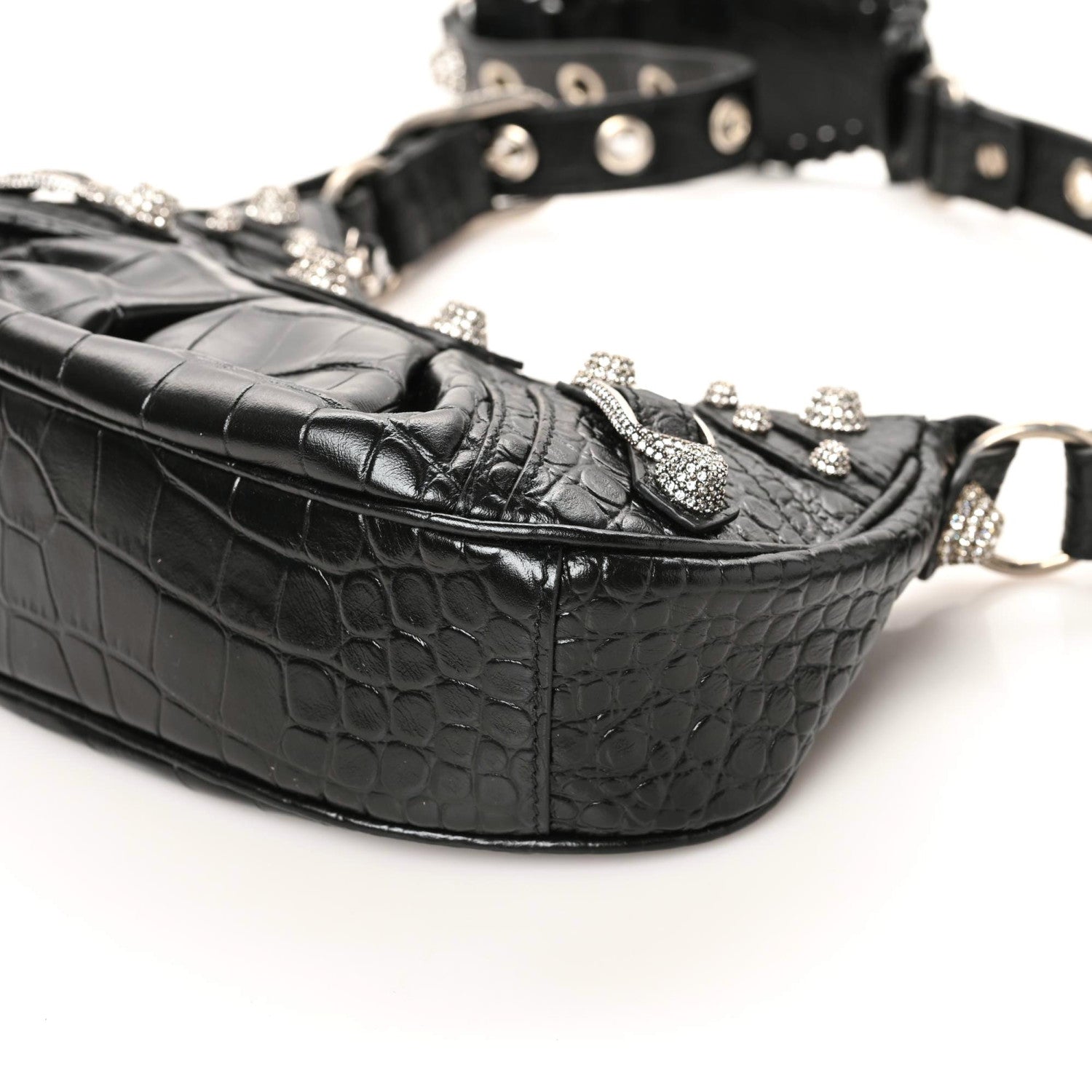 Balenciaga Extra Supple Calfskin Crystal Crocodile Embossed Le Cagole Shoulder Bag XS Black 6 of 9