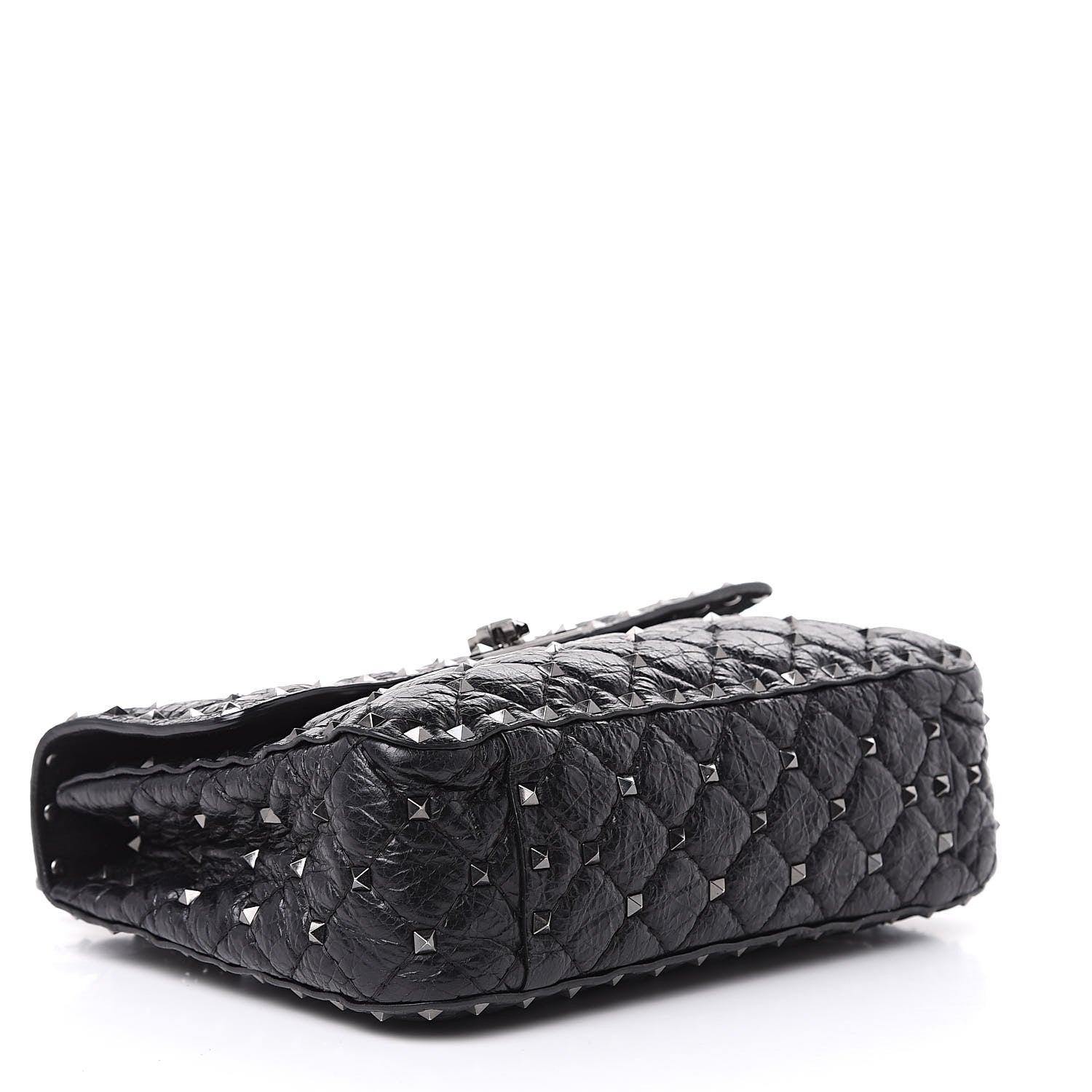 Valentino Garavani Craquele Nappa Medium Rockstud Spike Shoulder Bag Black 4 of 10