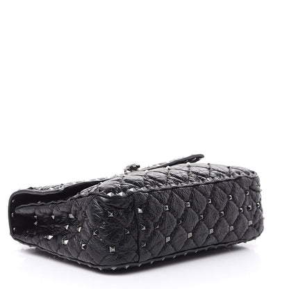 Valentino Garavani Craquele Nappa Medium Rockstud Spike Shoulder Bag Black 4 of 10