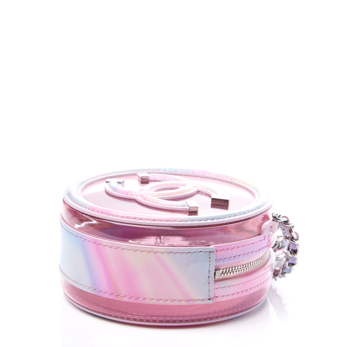 PVC Lambskin Filigree Round Clutch With Chain Pink