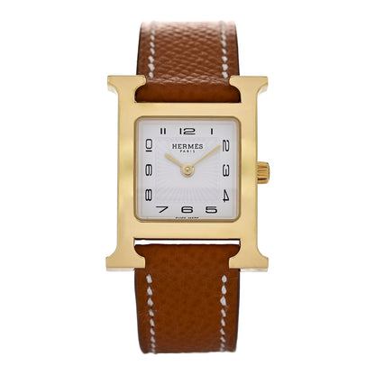 Hermes Stainless Steel Epsom 21mm Heure H Hour Quartz Watch Gold 1 of 5