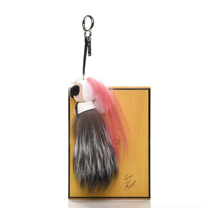 Fendi Mink Fox Goat Fur Mini Karlito Bag Charm Pink 4 of 4