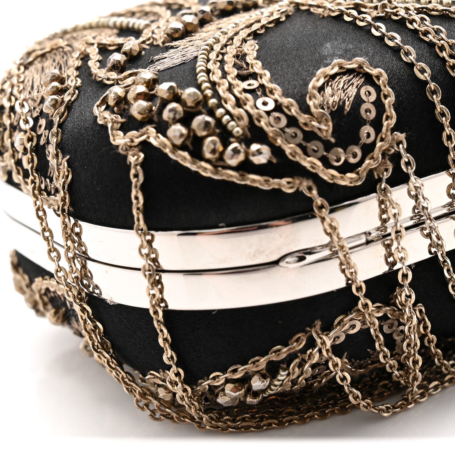 Silk Chain Skull Knuckle Box Clutch Black