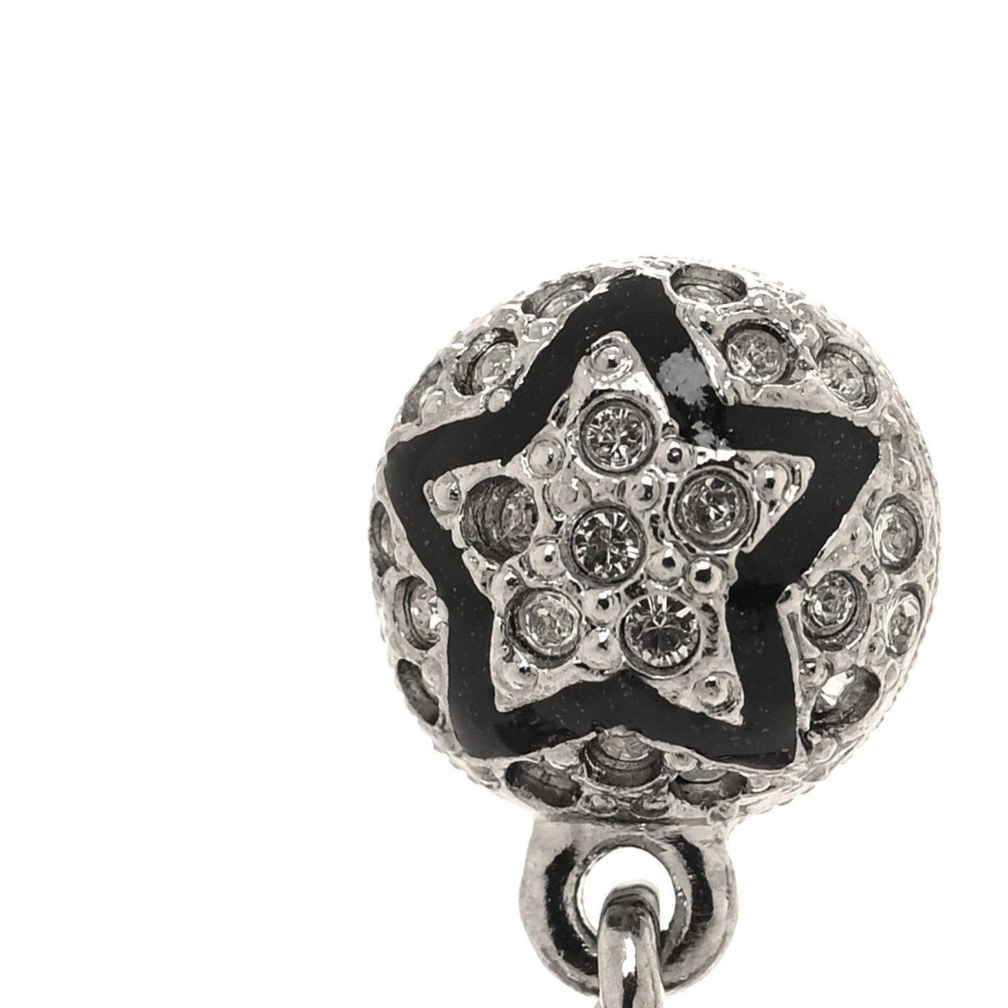 Crystal Enamel CC Star Drop Earrings Silver Black