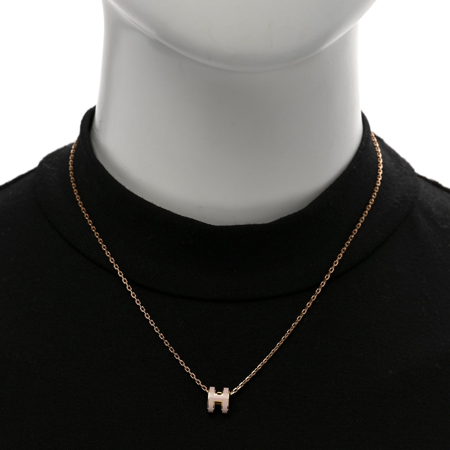 Lacquered Gold Mini Pop H Pendant Necklace Rose Dragee