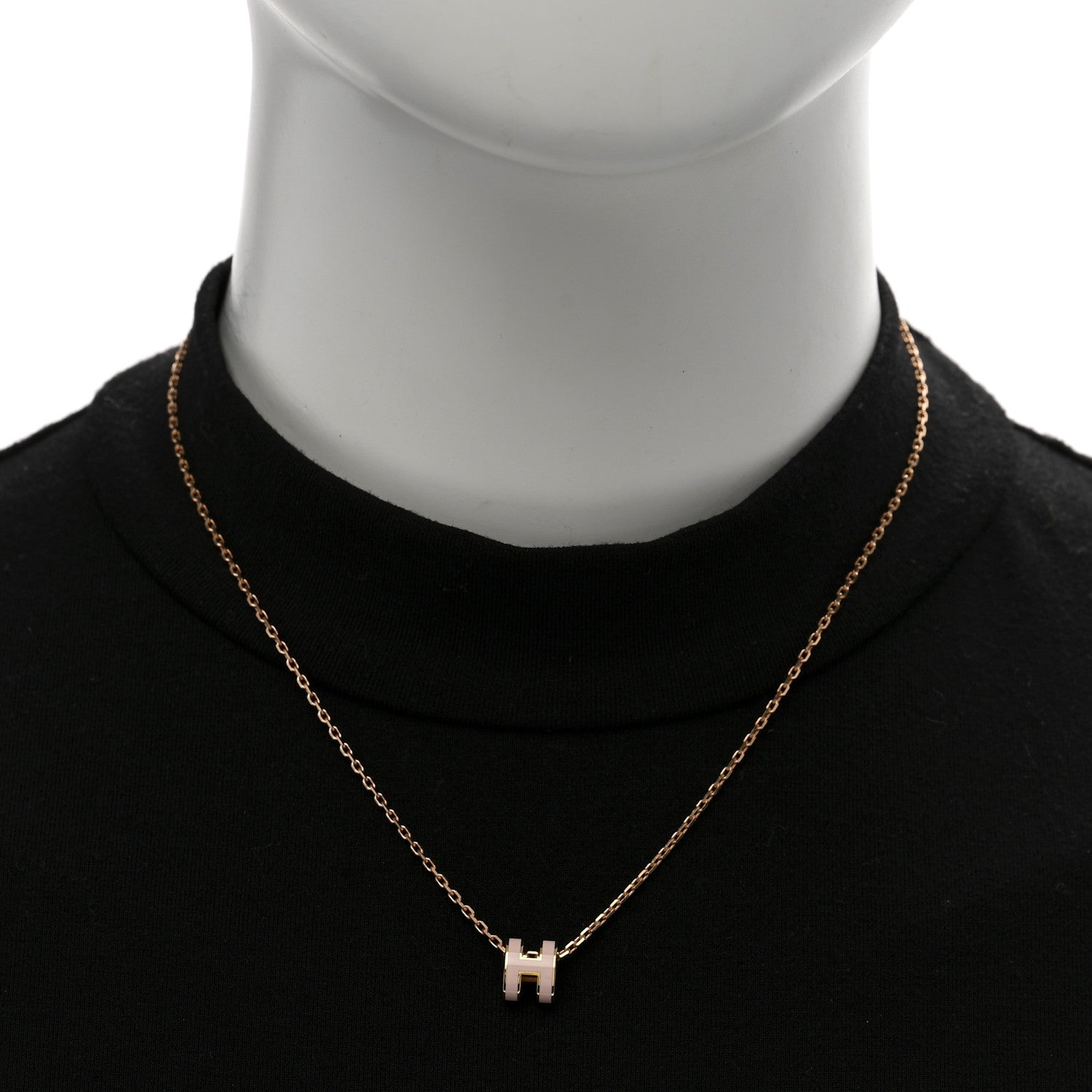 Hermes Lacquered Gold Mini Pop H Pendant Necklace Rose Dragee 2 of 8