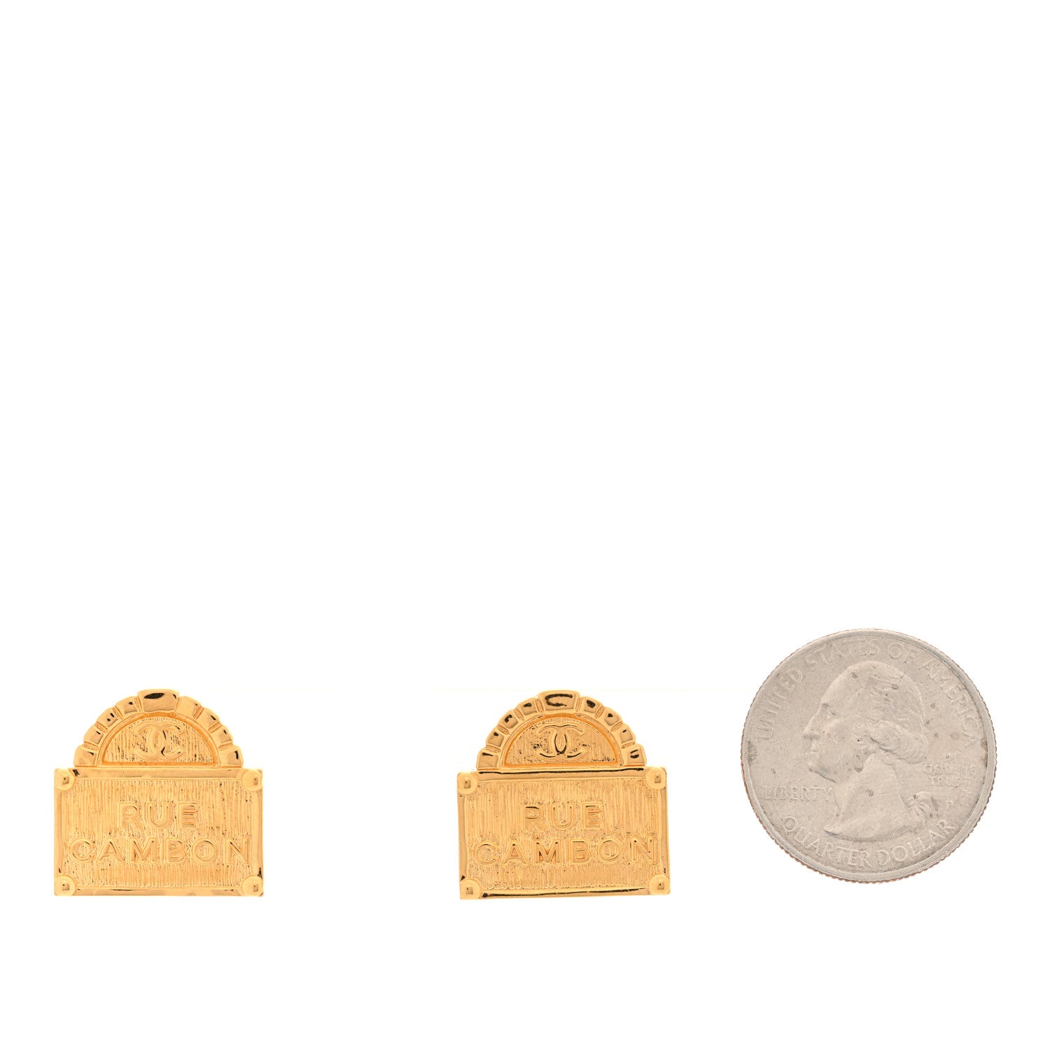 Chanel Metal Rue Cambon Earrings Gold 2 of 4