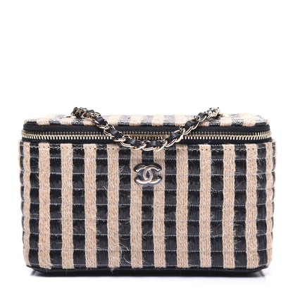 Chanel Raffia Jute Striped Small Vanity Case With Chain Black Beige 1 of 25
