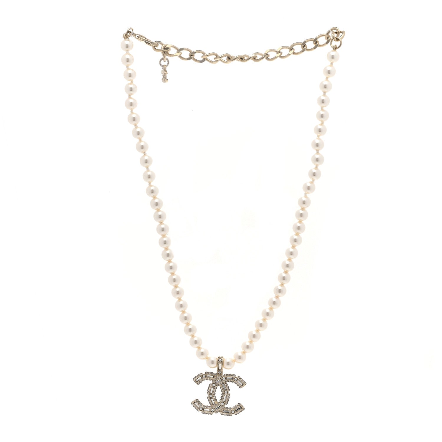 Chanel Pearl Crystal Baguette CC Short Necklace Gold 3 of 6