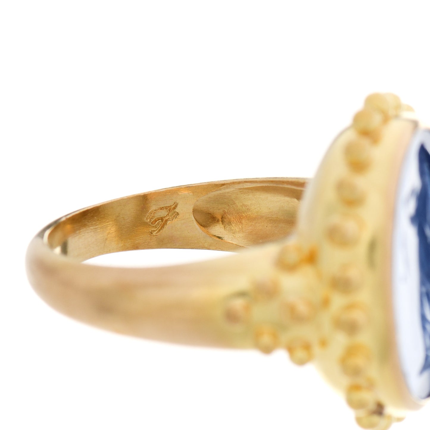 19K Yellow Gold Venetian Glass Intaglio Grecian Water Carrier Ring Blue 58 8.25