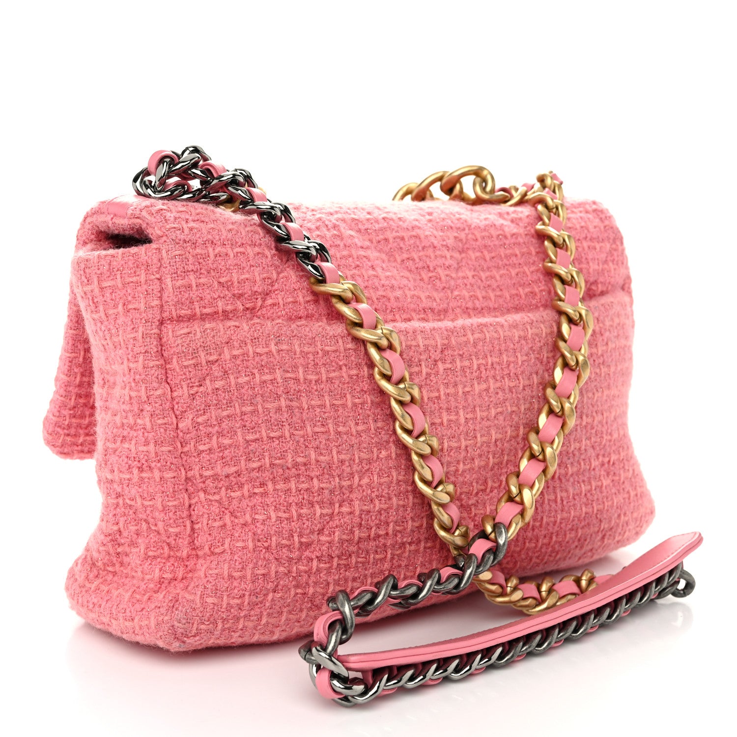 Chanel Metallic Tweed Quilted Large Chanel 19 Flap Pink 3 of 11