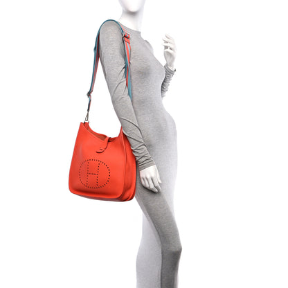Hermes Taurillon Clemence Amazone Evelyne III PM Orange Poppy Bleu Saint Cyr 2 of 10