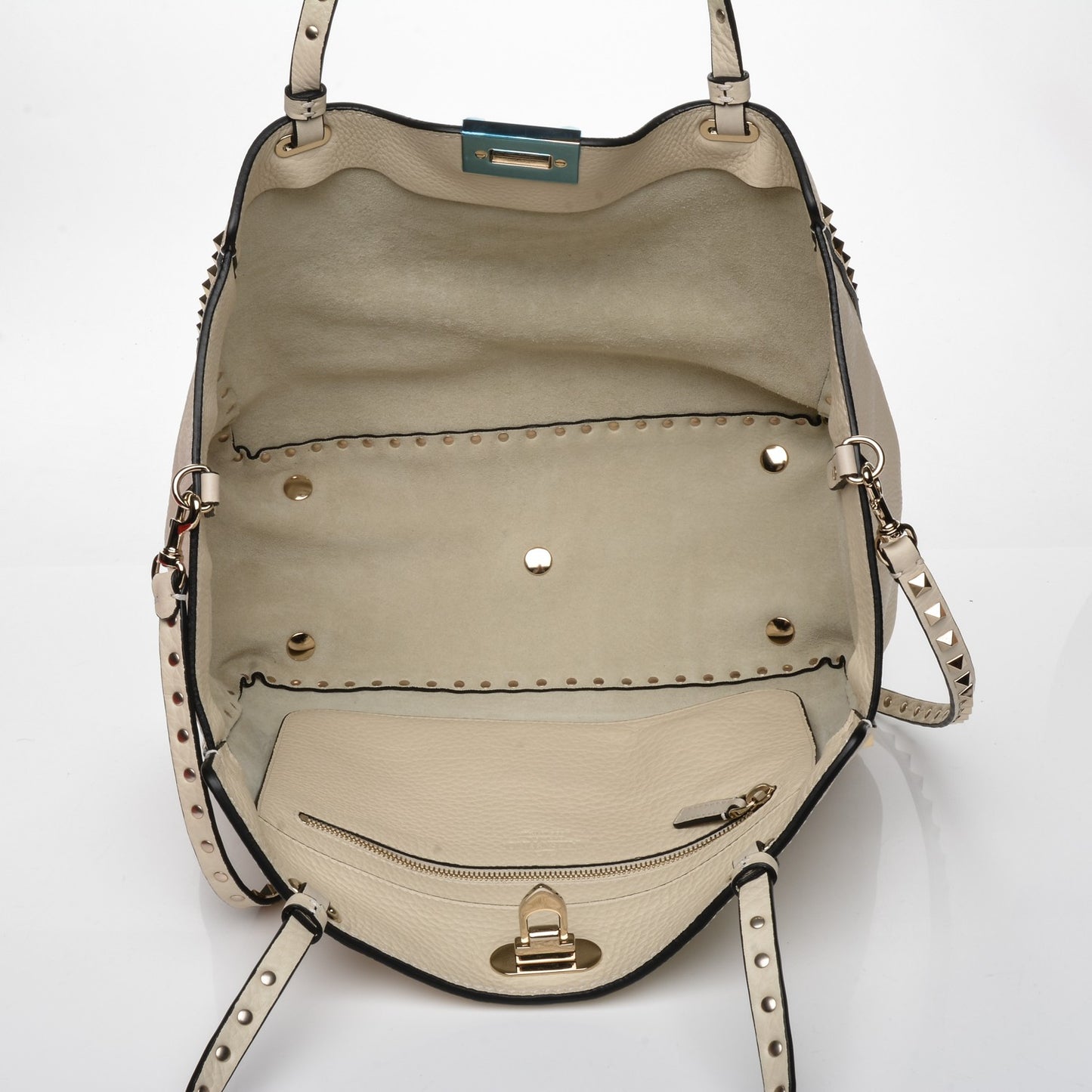 Pebbled Calfskin Medium Rockstud Tote Light Ivory