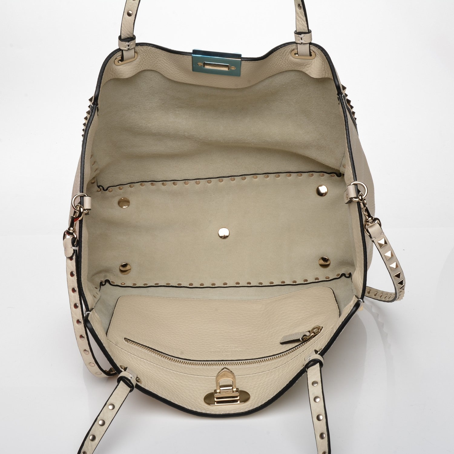 Valentino Garavani Pebbled Calfskin Medium Rockstud Tote Light Ivory 5 of 8