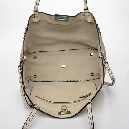 Valentino Garavani Pebbled Calfskin Medium Rockstud Tote Light Ivory 5 of 8