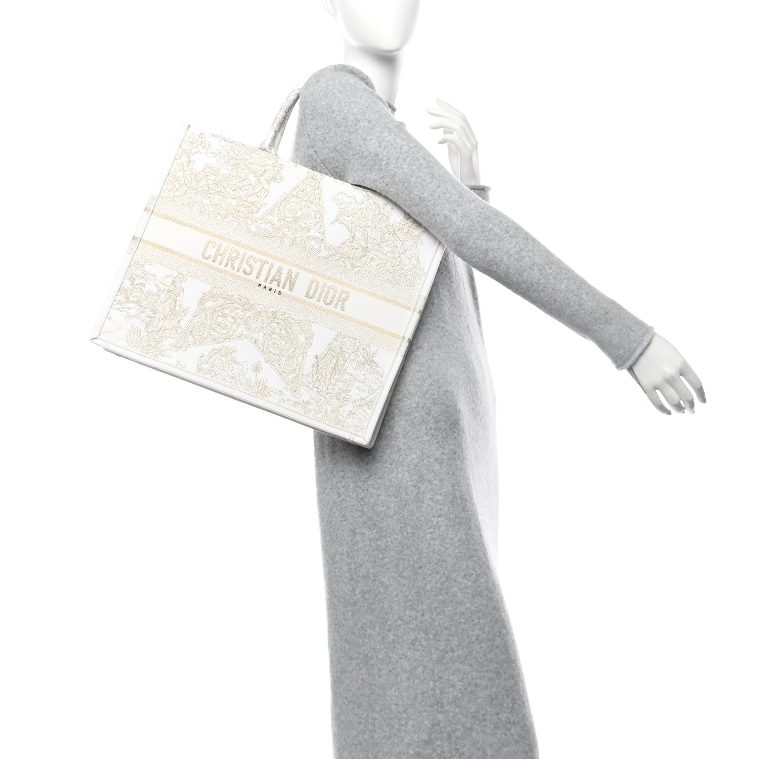 Christian Dior Canvas Embroidered Large Around The World Book Tote Gold 2 of 11