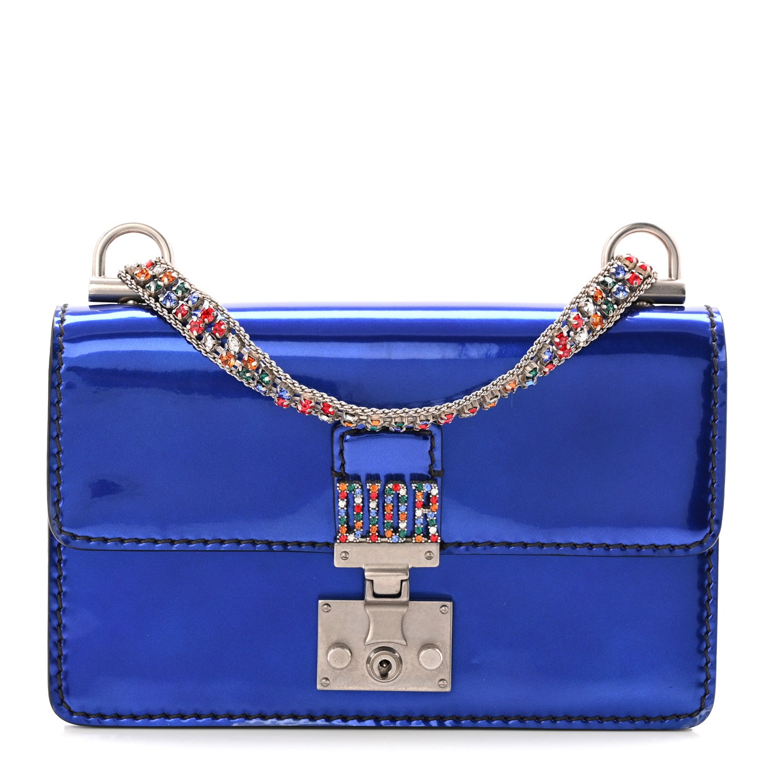 Christian Dior Metallic Patent Crystal Dioraddict Flap Bag Blue 1 of 9