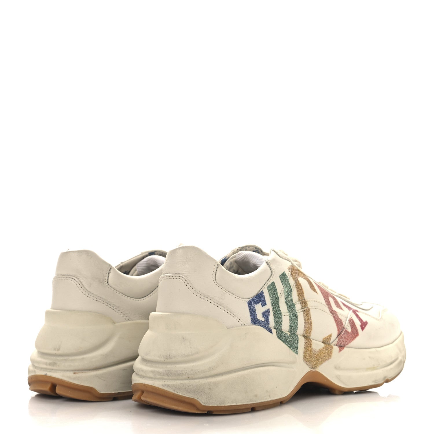 Gucci Calfskin Glitter Game Logo Womens Rhyton Sneakers 38.5 Mystic White 5 of 10