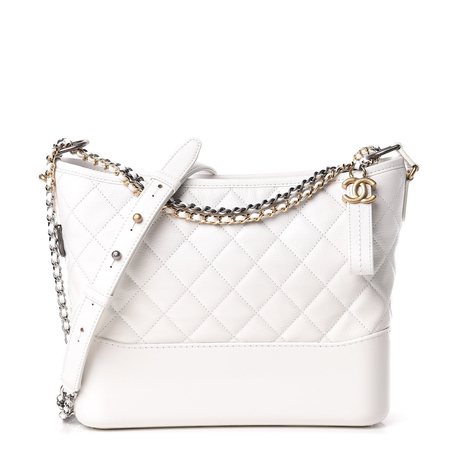 Chanel Patent Goatskin Quilted Medium Gabrielle Hobo White 1 of 11